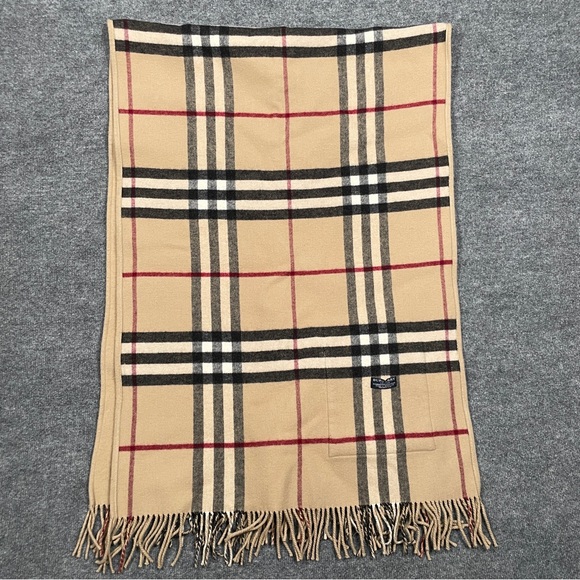 BURBERRY Scarf Large Check Plaid Reversible Pockets Wool Cashmere - Picture 6 of 12